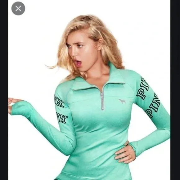 VICTORIA SECRET PINK Ultimate half zip pullover Size Medium Mint Activewear - Picture 15 of 15